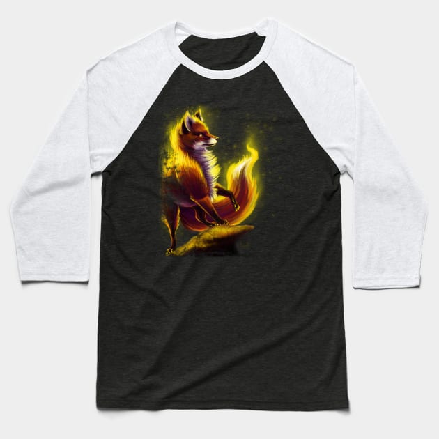 Fox Fire Baseball T-Shirt by Unicornarama